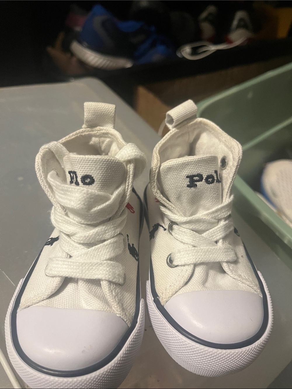 Polo by Ralph Lauren White & Navy High-Top Kids Canvas Sneakers